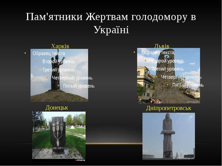 Пам'ятники Жертвам голодомору в Україні Харків Львів Дніпропетровськ Донецьк