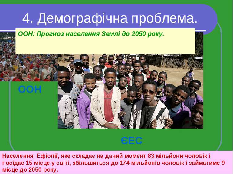 4. Демографічна проблема. ООН ЄЕС Населення Ефіопії, яке складає на даний мом...