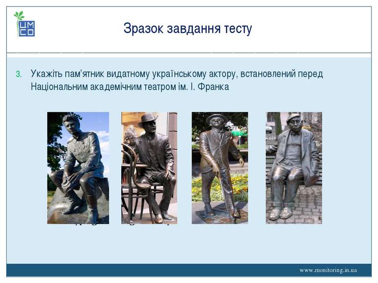 Укажіть пам’ятник видатному українському актору, встановлений перед Національ...