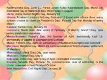 Kamehameha Day, June 11; Prince Jonah Kuhio Kalanianaole Day, March 26; Admis...
