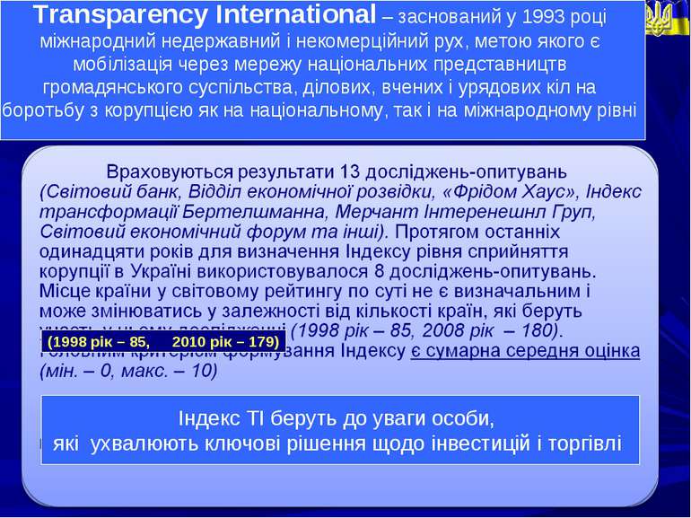 (1998 рік – 85, 2010 рік – 179) Transparency International – заснований у 199...