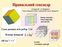 * Центр симетрії – точка перетину діагоналей 9 осей і 9 площин симетрії Сума ...
