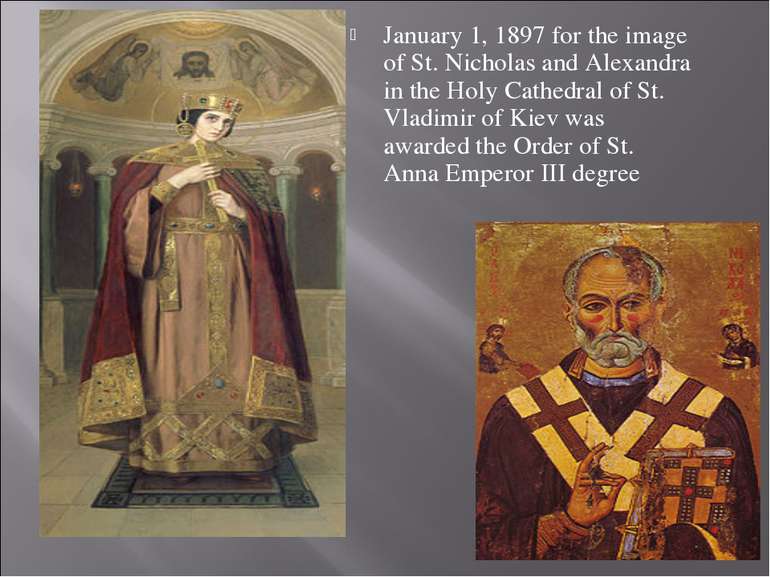 January 1, 1897 for the image of St. Nicholas and Alexandra in the Holy Cathe...