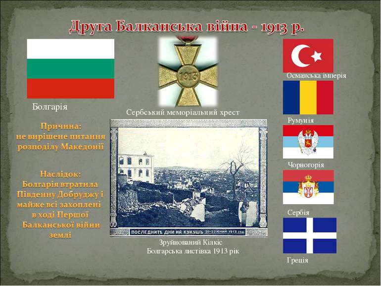 Османська імперія Румунія Чорногорія Сербія Греція Болгарія Зруйнований Кілкі...