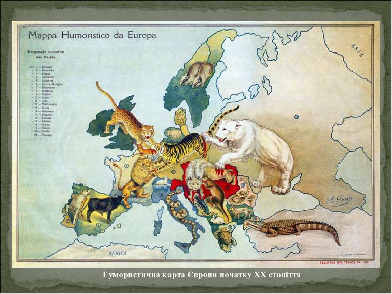 Гумористична карта Європи початку ХХ століття