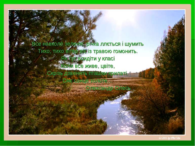 Все навколо зеленіє, річка ллється і шумить Тихо, тихо вітер віє із травою го...