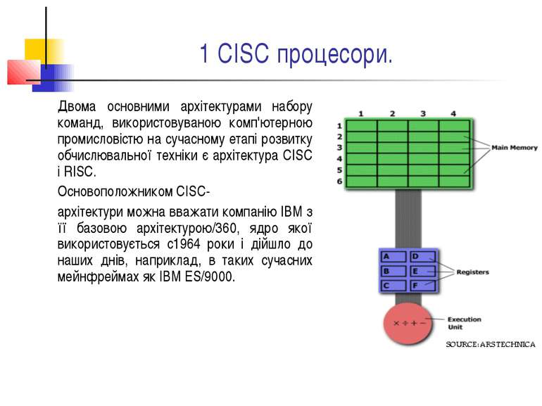 1 CISC процесори. Двома основними архітектурами набору команд, використовуван...