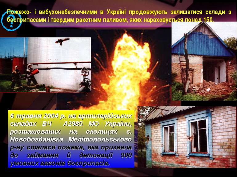 Пожежо- і вибухонебезпечними в Україні продовжують залишатися склади з боєпри...