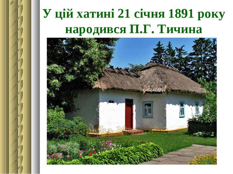 У цій хатині 21 січня 1891 року народився П.Г. Тичина