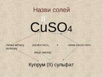 Назви солей CuSO4 Назва металу (валентність, + назва кислотного залишку якщо ...