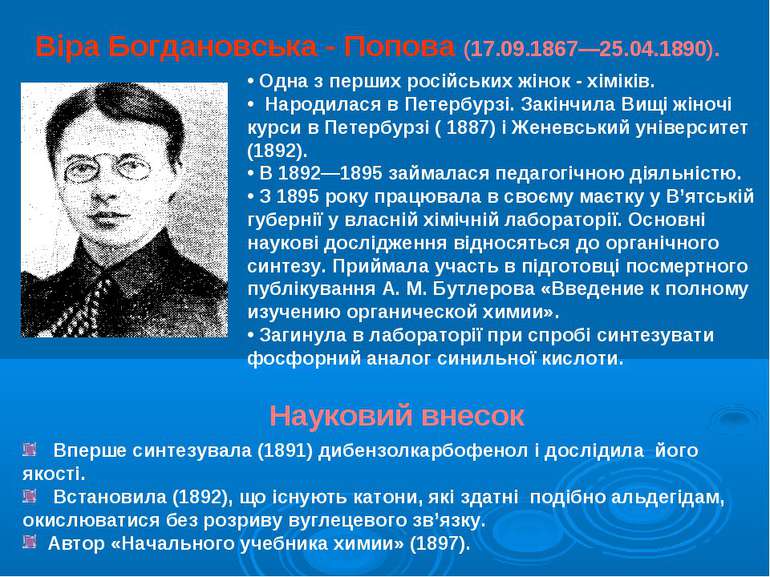 Віра Богдановська - Попова (17.09.1867—25.04.1890). Одна з перших російських ...