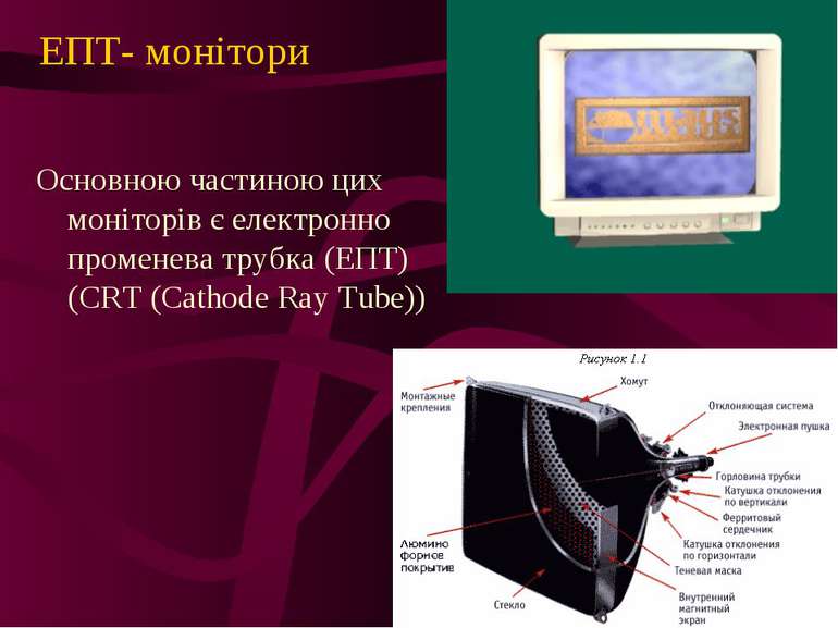 ЕПТ- моніториОсновною частиною цих моніторів є електронно променева трубка (Е...