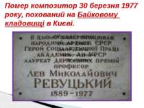 Помер композитор 30 березня 1977 року, похований на Байковому кладовищі в Києві.