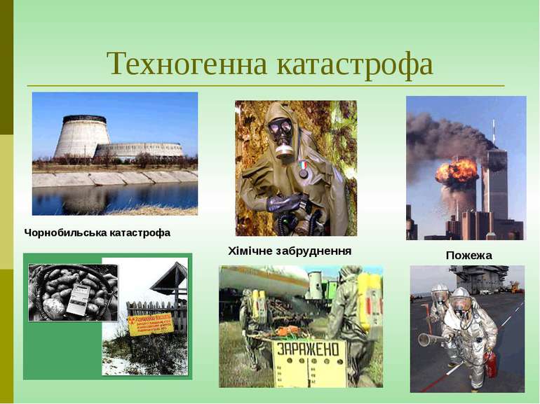 Техногенна катастрофа Чорнобильська катастрофа Хімічне забруднення Пожежа