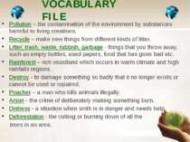 VOCABULARY FILE Pollution – the contamination of the environment by substance...
