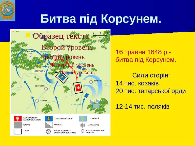 Битва під Корсунем. 16 травня 1648 р.- битва під Корсунем. Сили сторін: 14 ти...