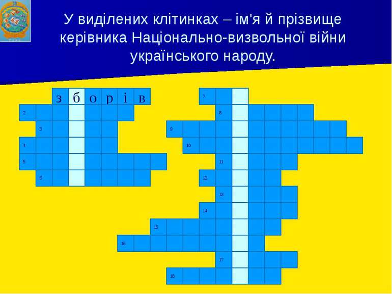 У виділених клітинках – ім'я й прізвище керівника Національно-визвольної війн...