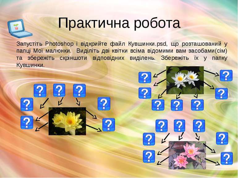 Практична робота Запустіть Photoshop і відкрийте файл Кувшинки.psd, що розташ...