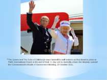The Queen and The Duke of Edinburgh wave farewell to well-wishers as they boa...