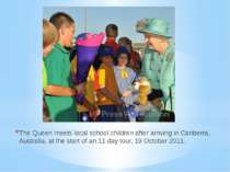 The Queen meets local school children after arriving in Canberra, Australia, ...