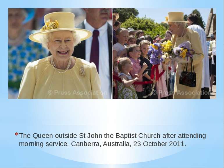 The Queen outside St John the Baptist Church after attending morning service,...