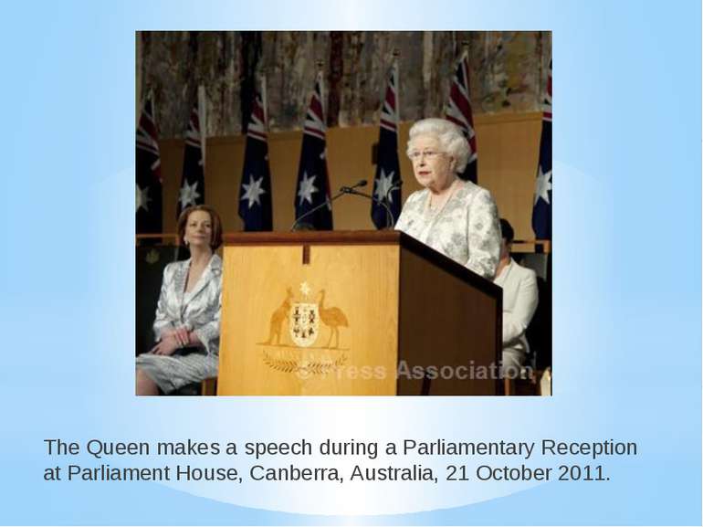 The Queen makes a speech during a Parliamentary Reception at Parliament House...