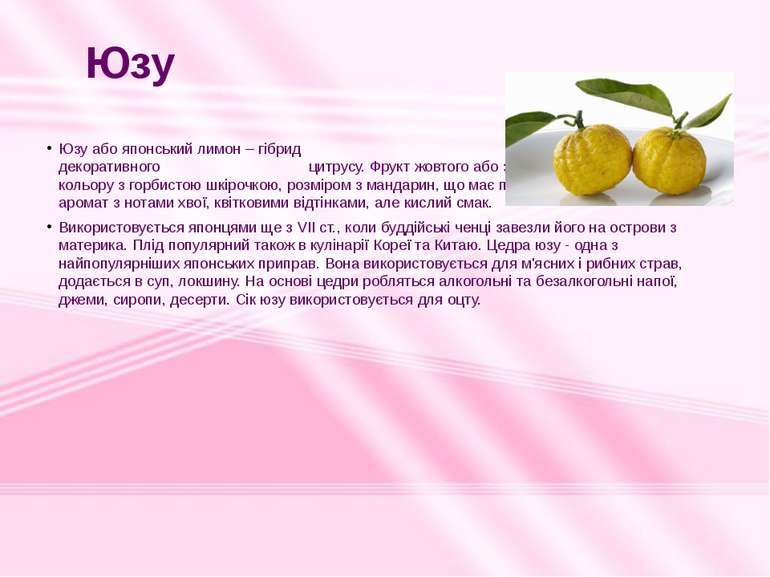 Юзу або японський лимон – гібрид мандарина і папеди - декоративного цитрусу. ...