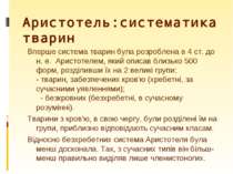 Аристотель:систематика тварин Вперше система тварин була розроблена в 4 ст. д...