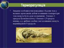 Терморегуляція Завдяки особливостям поведінки і будови тіла у великих крокоди...