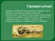 Терморегуляція Завдяки особливостям поведінки і будови тіла у великих крокоди...