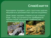Спосіб життя Крокодили поширені у всіх тропічних країнах, мешкаючи в різноман...