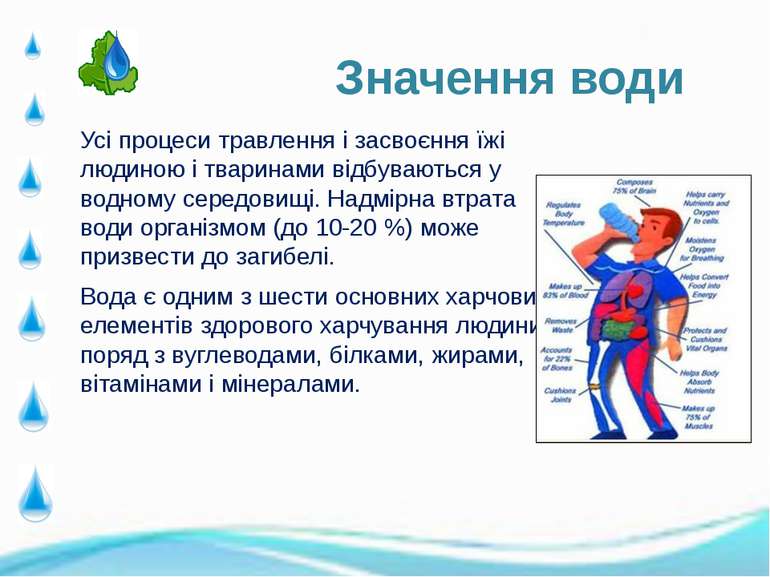 Усі процеси травлення і засвоєння їжі людиною і тваринами відбуваються у водн...