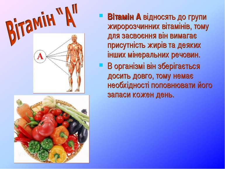 Вітамін А відносять до групи жиророзчинних вітамінів, тому для засвоєння він ...