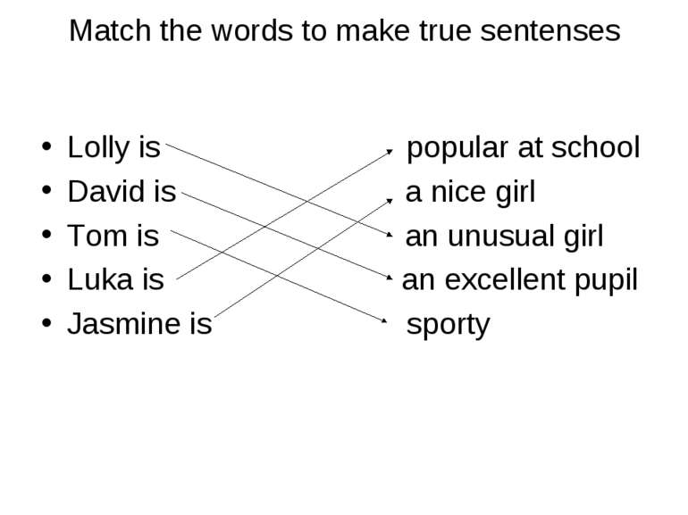 Match the words to make true sentenses Lolly is popular at school David is a ...