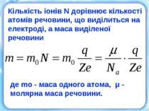 Кількість іонів N дорівнює кількості атомів речовини, що виділиться на електр...