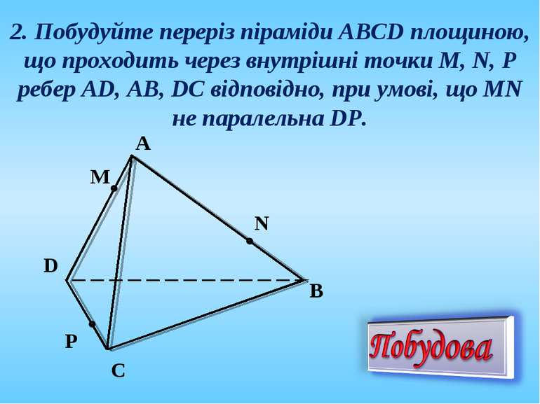 2. Побудуйте переріз піраміди АВСD площиною, що проходить через внутрішні точ...