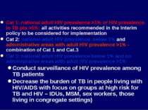 Cat 1: national adult HIV prevalence >1% or HIV prevalence in TB pts >5%: all...