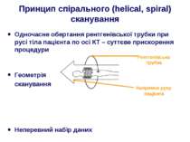 Принцип спірального (helical, spiral) сканування Одночасне обертання рентгені...