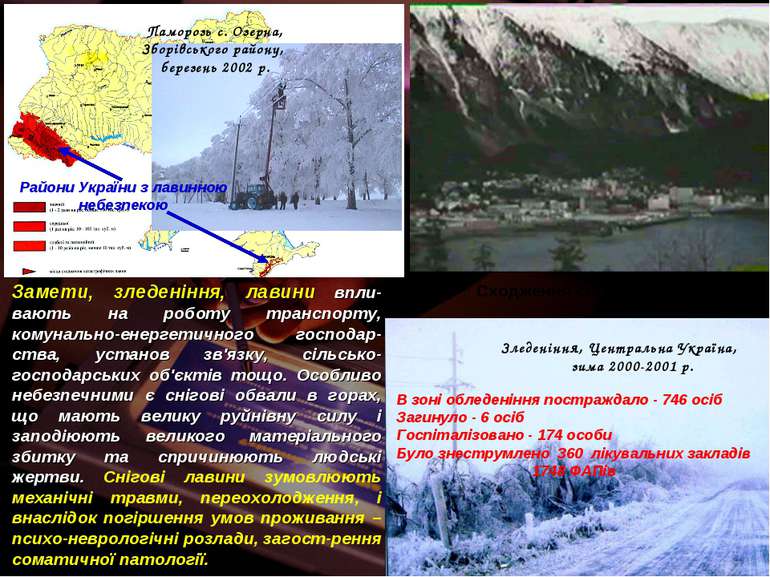 Райони України з лавинною небезпекою Сходження снігової лавини Замети, зледен...