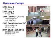 1985. Cray-2 2 млрд. оп/c 1989. Cray-3 5 млрд. оп/c 1995. GRAPE-4 (Японія) 16...