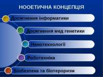 НООЕТИЧНА КОНЦЕПЦІЯ Біобезпека та біотероризм Роботехніка Нанотехнології Дося...