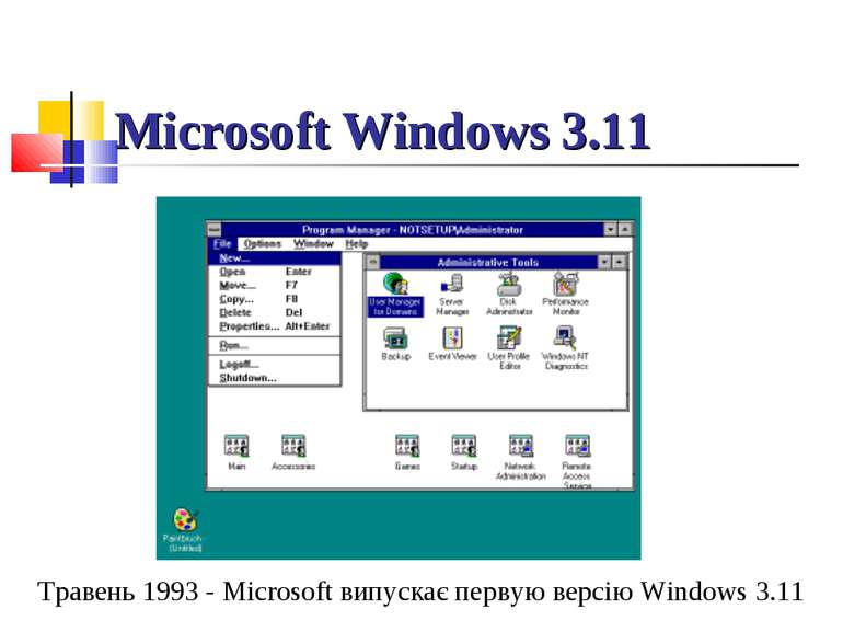 Microsoft Windows 3.11 Травень 1993 - Microsoft випускає первую версію Window...