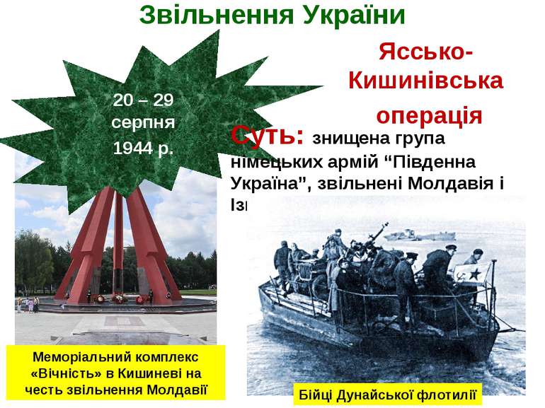 Звільнення України 20 – 29 серпня 1944 р. Яссько-Кишинівська операція Суть: з...