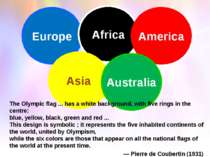 Europe Africa America Asia Australia The Olympic flag ... has a white backgro...