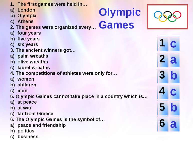 The first games were held in… London Olympia Athens 2. The games were organiz...