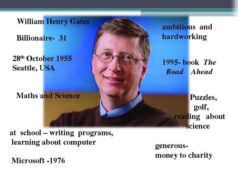 Billionaire- 31 William Henry Gates 28th October 1955 Seattle, USA Maths and ...