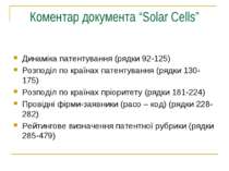 Коментар документа “Solar Cells” Динаміка патентування (рядки 92-125) Розподі...