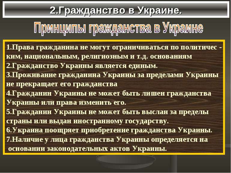 2.Гражданство в Украине. 1.Права гражданина не могут ограничиваться по полити...