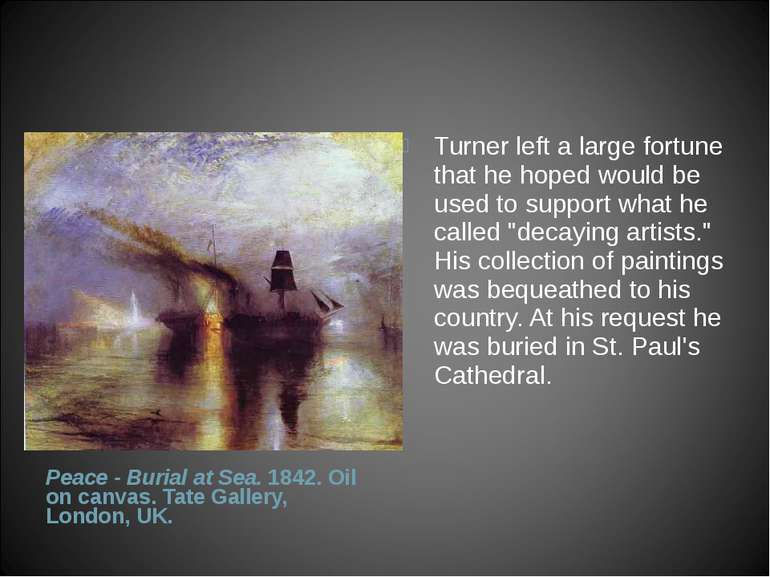 Peace - Burial at Sea. 1842. Oil on canvas. Tate Gallery, London, UK.  Turner...