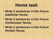 Home task Write 2 sentences in the Future Indefinite Tense; Write 2 sentences...